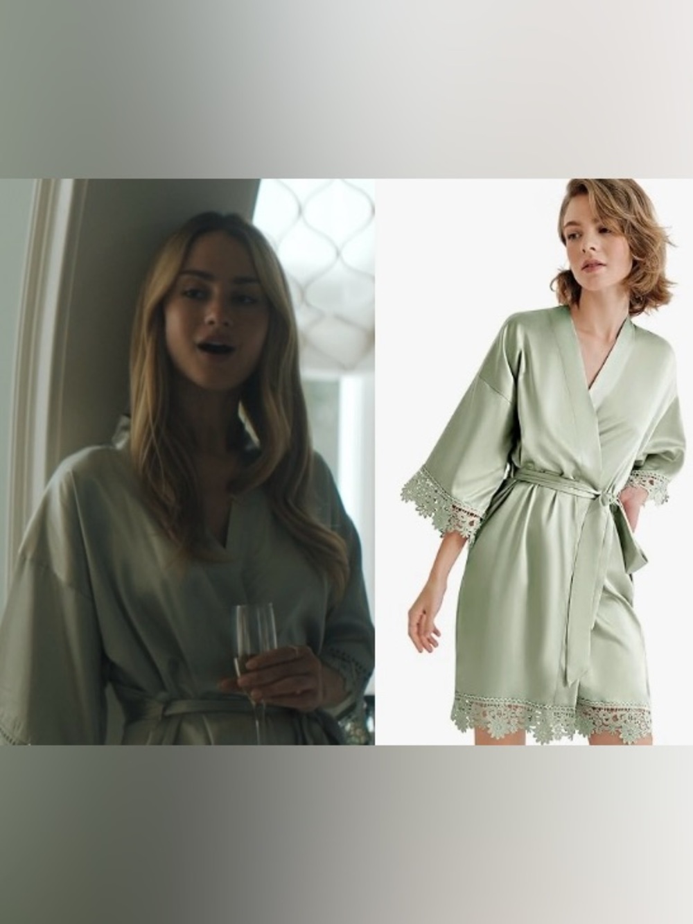 Satin Robe in Sage Green